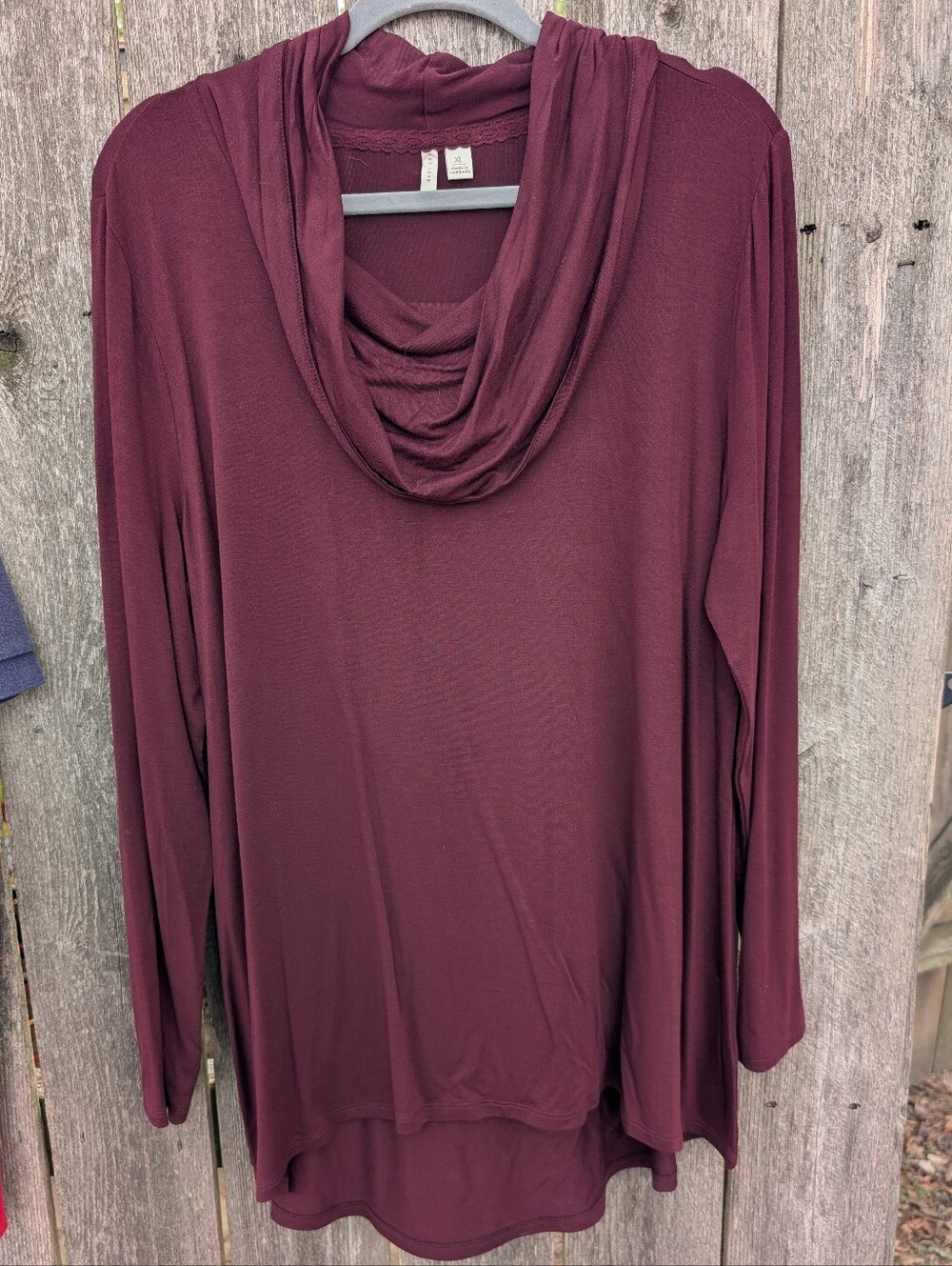 Women's Cowl Neck Long-Sleeve Tunic Sweater - Burgundy